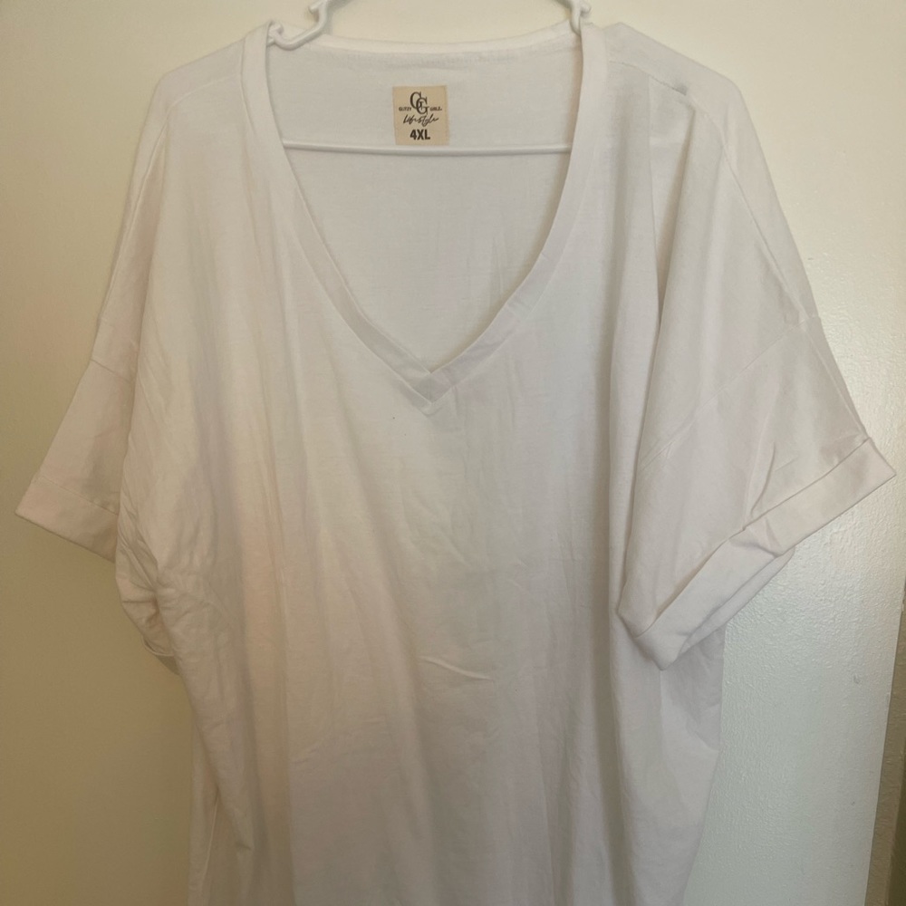 Glitzy girl plain white V-neck tee